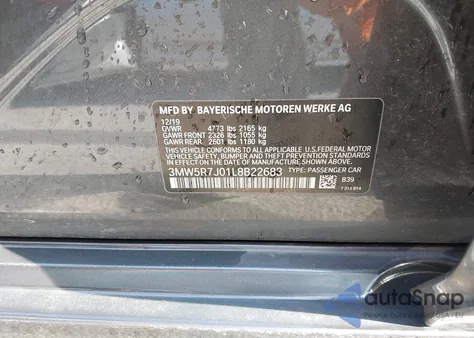 2020 BMW 330I xDrive z USA, uszkodzony, nr VIN 3MW5R7J01L8B22683